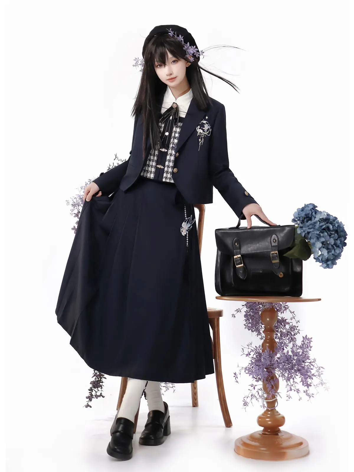 

Lolita School Uniform Style Light Weight Jacket And Vest Set for Women Polyester Fiber Fashionable Student Workwear Outfit