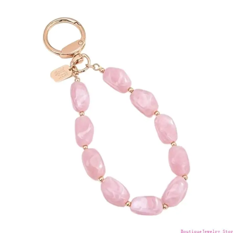 E1PE Keyring Bracelet with Bold Acrylic Beads and Gold Tone Hardware, Geometric Carry Charm for Handbags, Backpacks and Keys