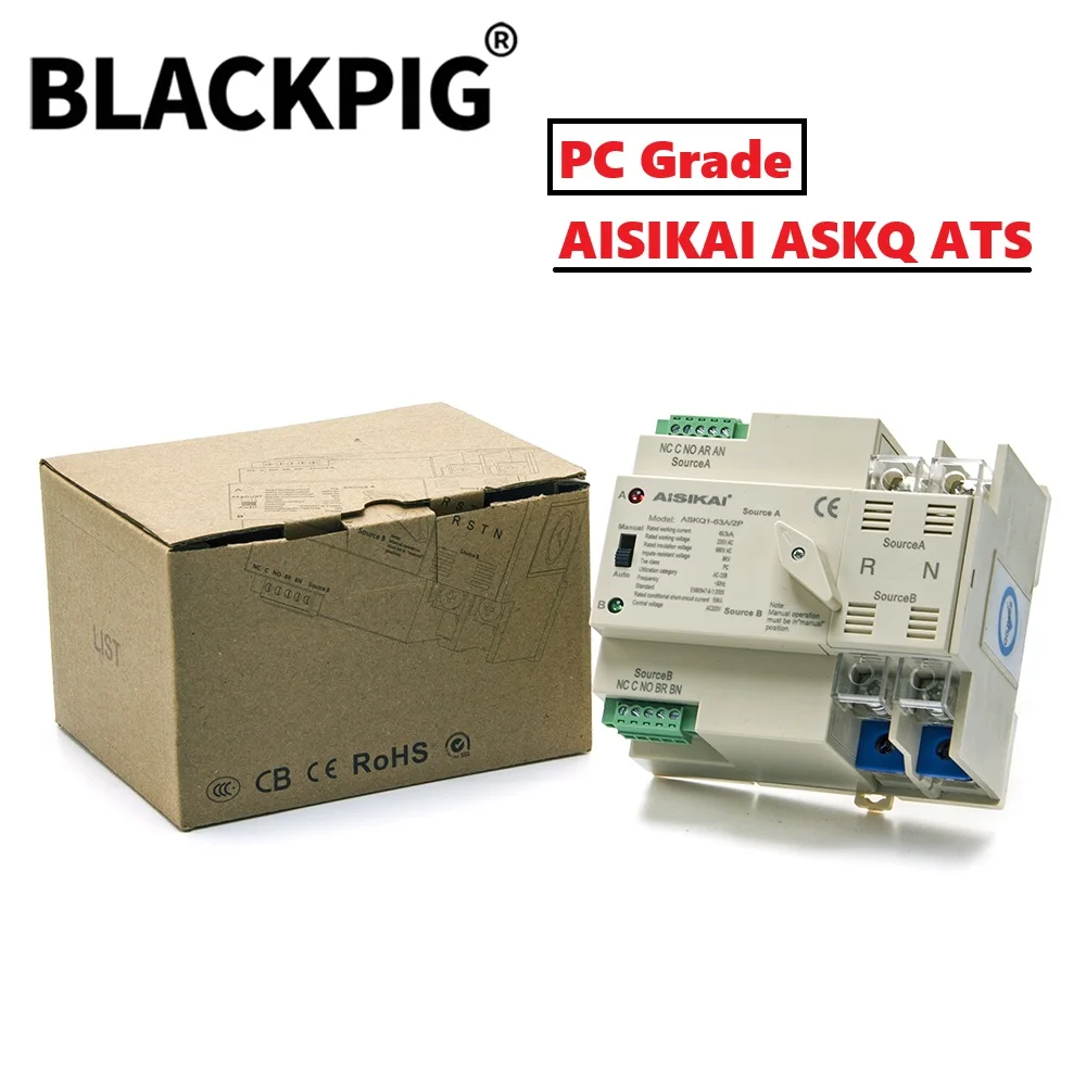Small PC Grade AISIKAI ATS Dual Power Automatic Transfer Switch ASKQ 63A 2P 4P Circuit Breaker For Generator Parts Durable