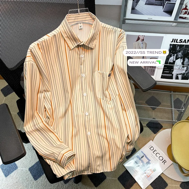 

2023 Spring Stripe Shirt Men Long Sleeve Oversized Cotton Men's Shirt Vintage Korean Clothing Harajuku Male Streetwear 2023 A74