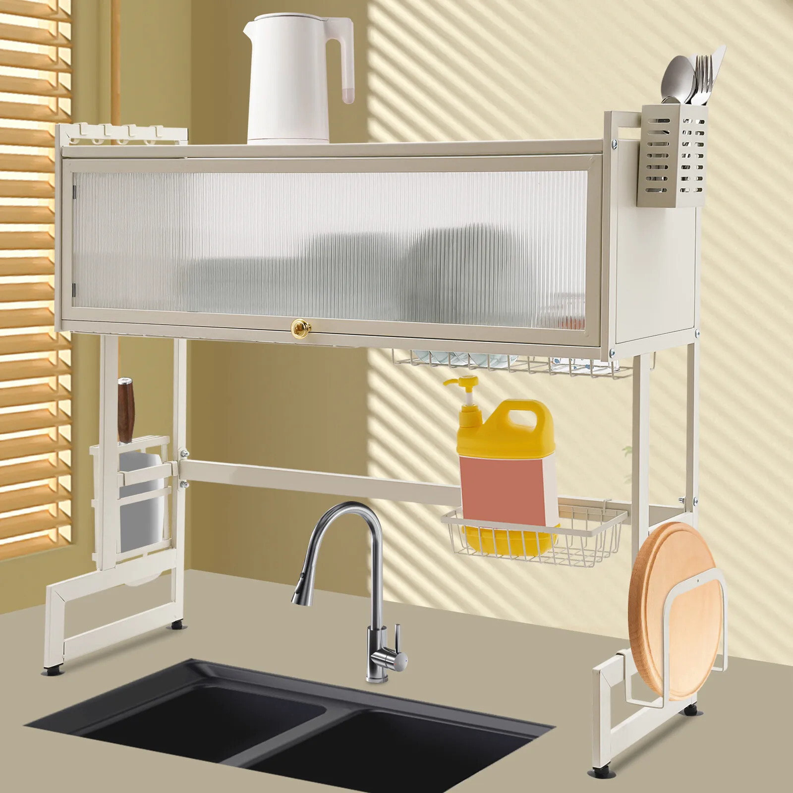 

2-Tiers Dish Drainer Cutlery Dish Drying Rack Kitchen Dishware Organizer Over The Sink
