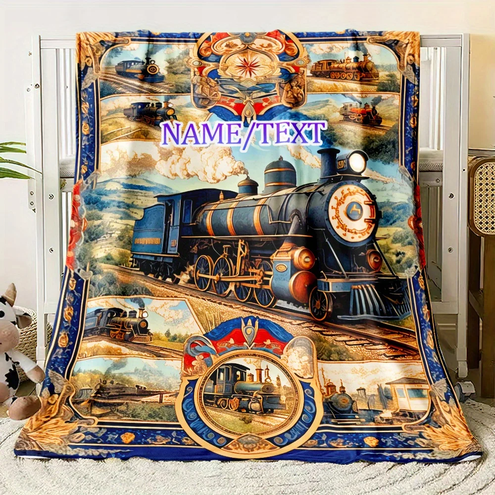 Vintage Steam Train Throw Blanket Railroad Locomotive Pattern Cozy Decor Bedspread Gift Americana Railway Enthusiast Winter