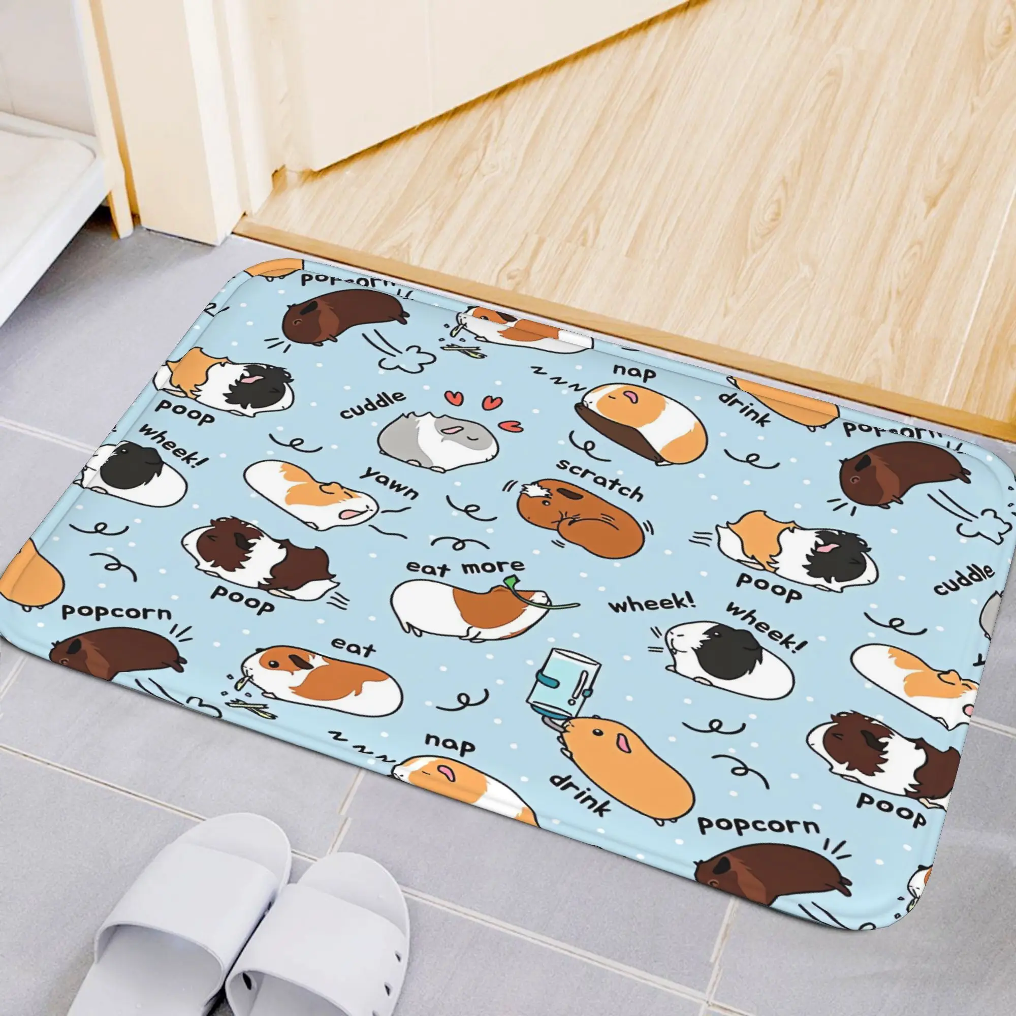 Cute Dog Poop Sleep Drink Play Cartoon Funny Bathroom Mat Rug for Pet Lovers Home Decor