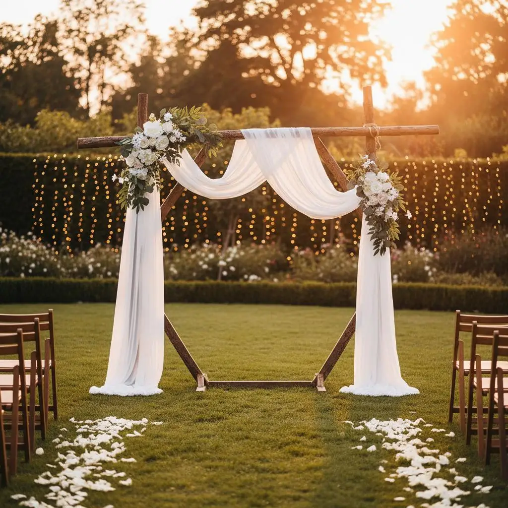 

Набор из 3-х искусственных цветочных композиций для оформления церемоний и приемов, белая композиция из искусственных роз, 1 прозрачная тканевая панель для свадебного декора