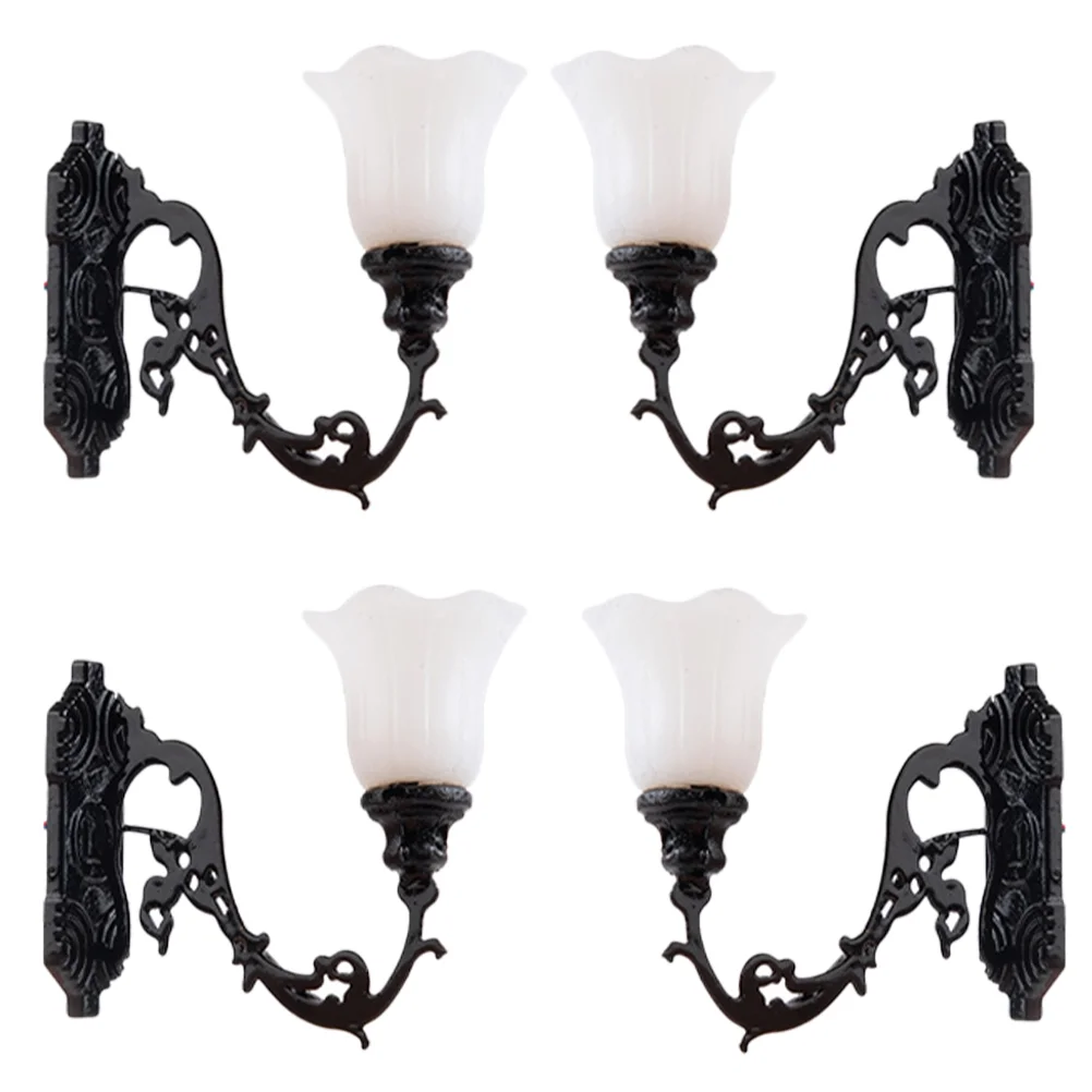 4 Pcs Dollhouse Wall Light Miniature Sconce Table Lamp Ornament Miniatures LED Lamps DIY Lights Adornment Tiny Landscape