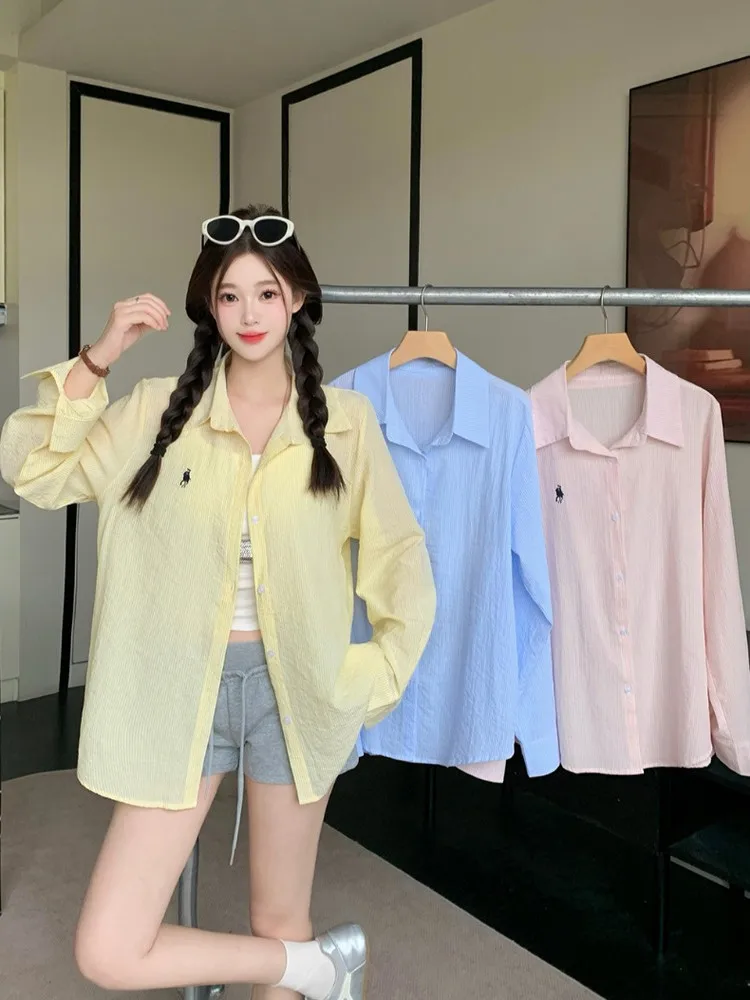 

plus Size Women's Lazy Sle Embroidered Thin Long Sve Sun Protection irt Summer New Loose Faion Top Korean Version