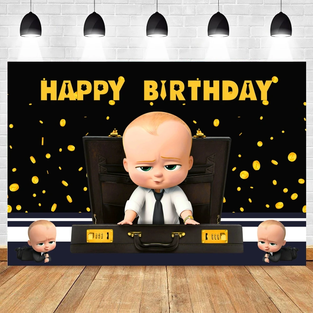 Tło fotograficzne z motywem Boss Baby na urodziny dziewczynki lub chłopca, dekoracja pokoju dziecięcego, tło do zdjęć, plakat z własnym imieniem, baner. — zdjęcie produktu 3