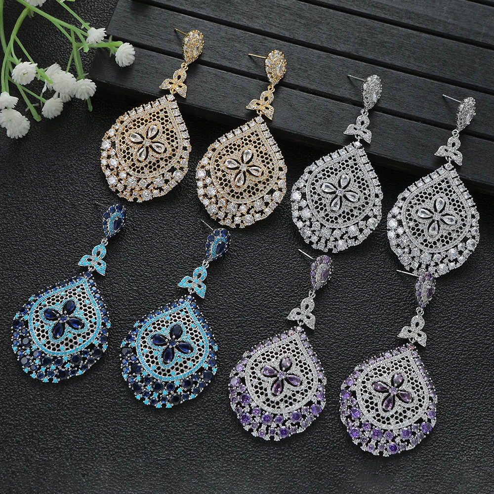 Luxury and minimalist geometric water droplet earrings for women's wedding, cubic zirconia Dubai bridal jewelry E1586