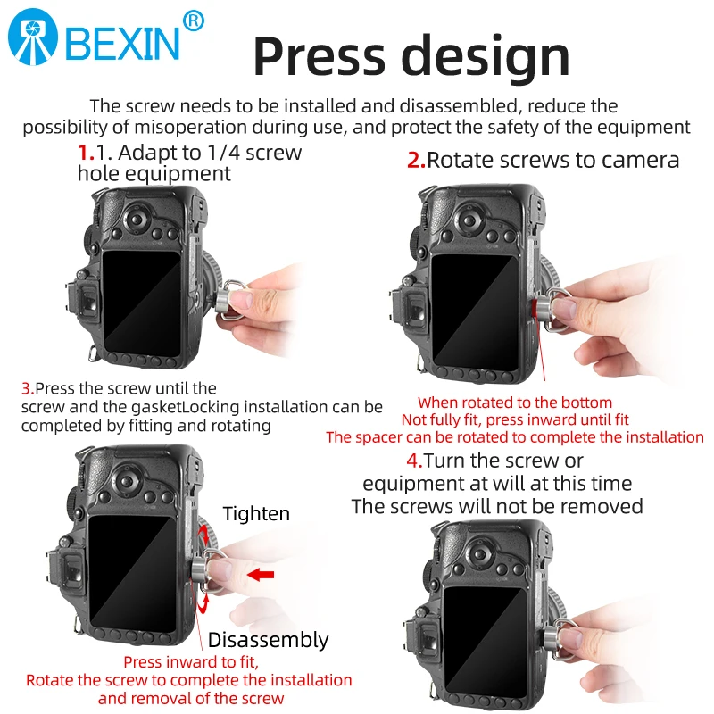 BEXIN1/4 Strap Screw D Ring Camera Screw Mount 1/4 Inch Quick Release Plate Screw Adapter For The Camera Photography Accessories