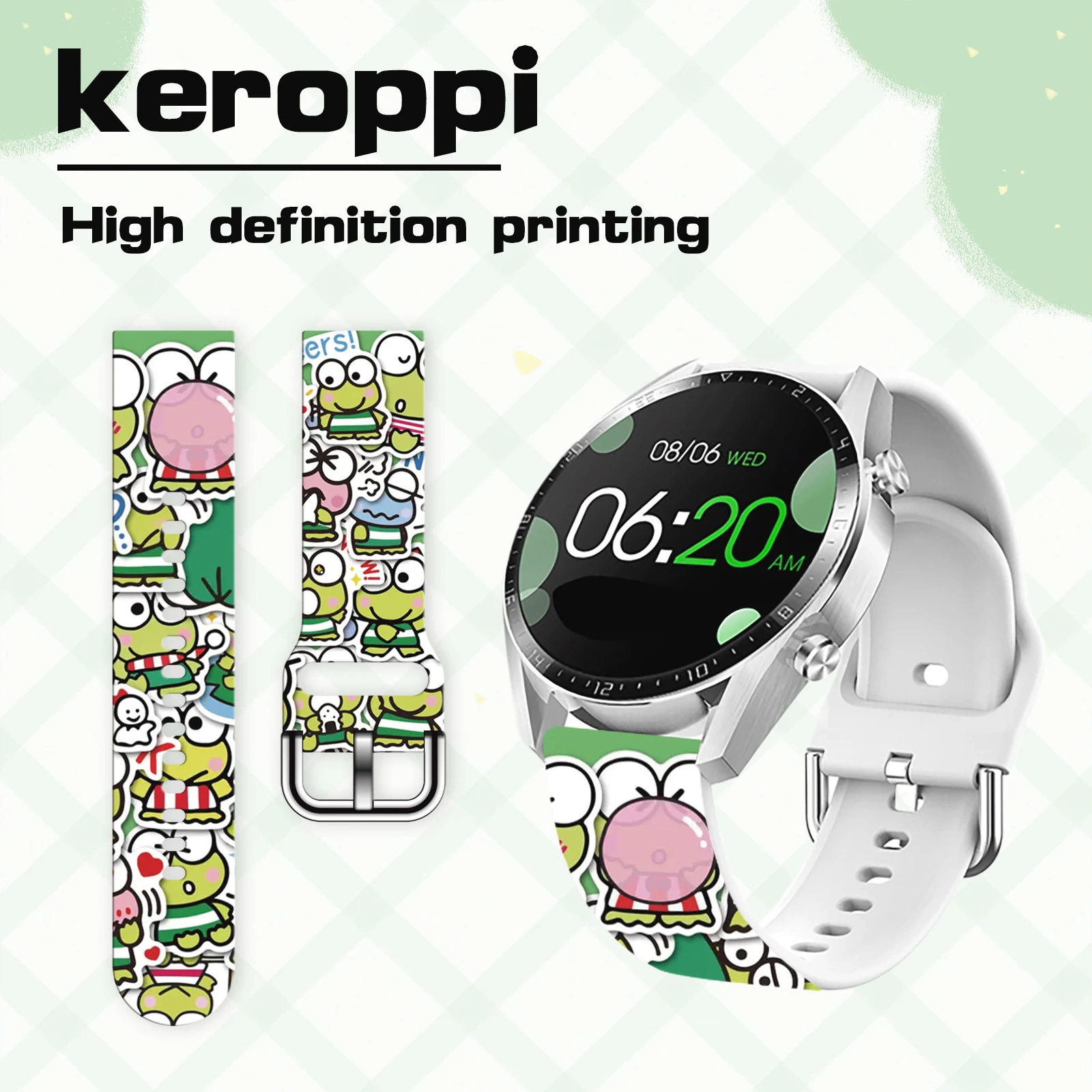 

Keroppi Printed Strap for Apple Watch 46mm 44mm 42mm 41mm Silicone Band Replaceable Watchband for iWatch 11 10 9 8 SE