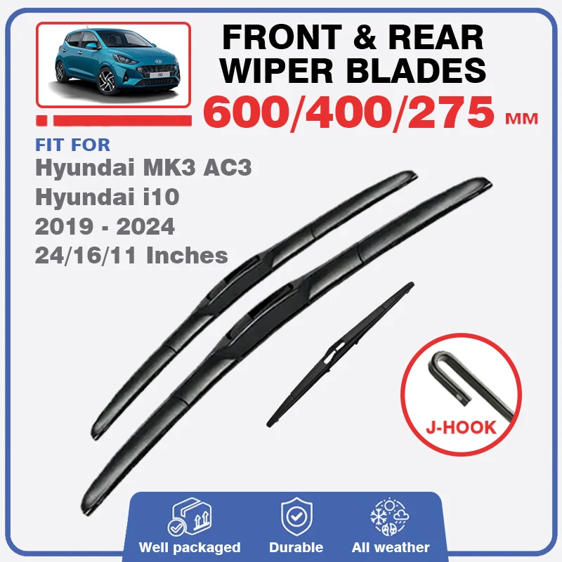 Front Rear Wiper Blades For Hyundai i10 MK3 AC3 N Line 2020 2021 2022 2023 2024 Windscreen Windshield Accessories Fit U Hook Arm