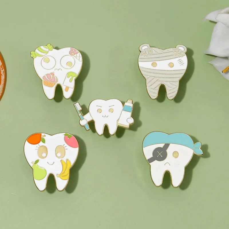 Healthy Teeth Enamel Pins Fruit Tooth Guards Against Sweet Decayed Teeth Lapel Brooches Backpack Gift For Friend Dentist Jewely