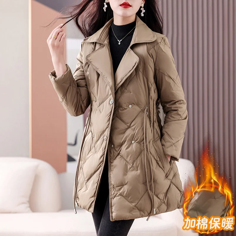

Women Warm Korean Turn-Down Collar Long Sleeves Down Cotton Jacket 2025 Autumn Winter New Female Long Sleeves Fashion Coats