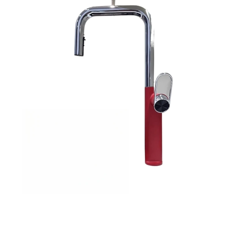 

Красный высококачественный кухонный смеситель для раковины для овощей, полностью медный вращающийся телескопический горячий и холодный смеситель