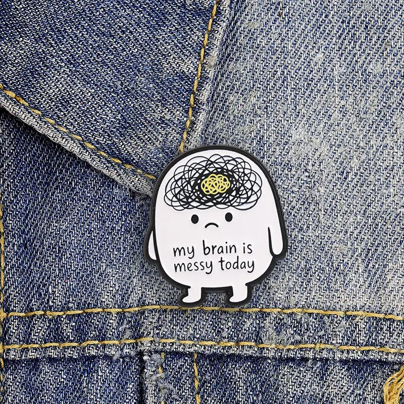 My Brain Is Messy Today Enamel Badge Tangled Lines Head Cartoon Style Alloy Pin Brooch Jewelry Gifts For Mental Health Awareness