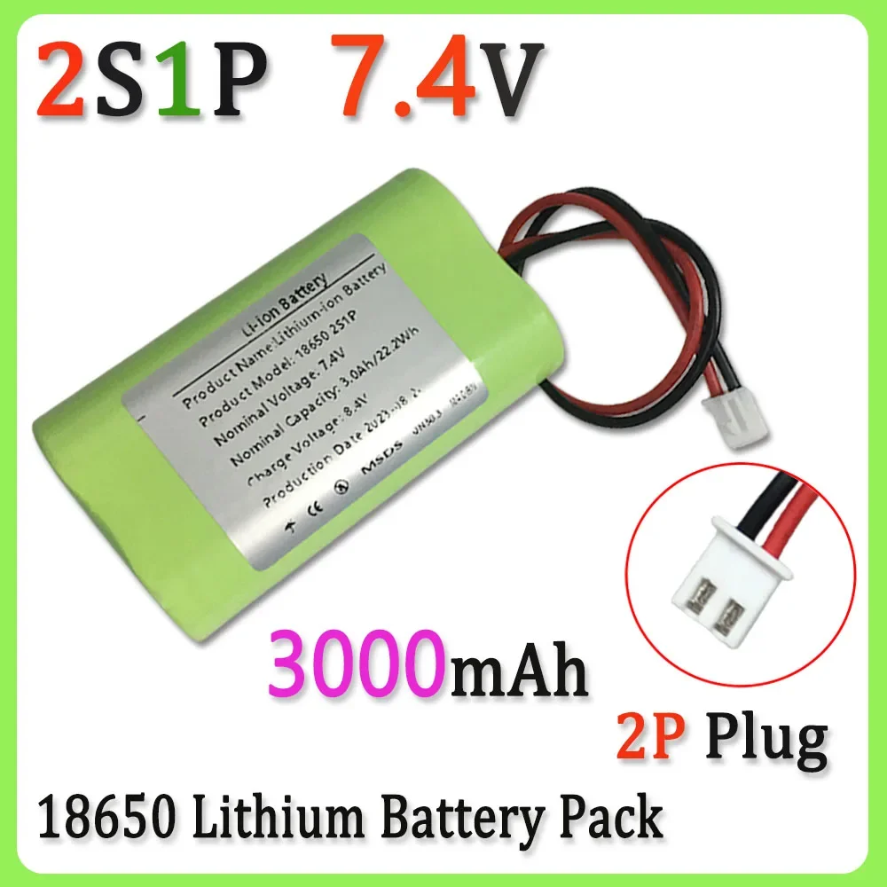 

New 7.4V 3Ah Rechargeable Lithium Battery Pack 2S1P 18650 3000mAh Cell For Megaphone Speaker Power Bank Small Player RC+2P Plug