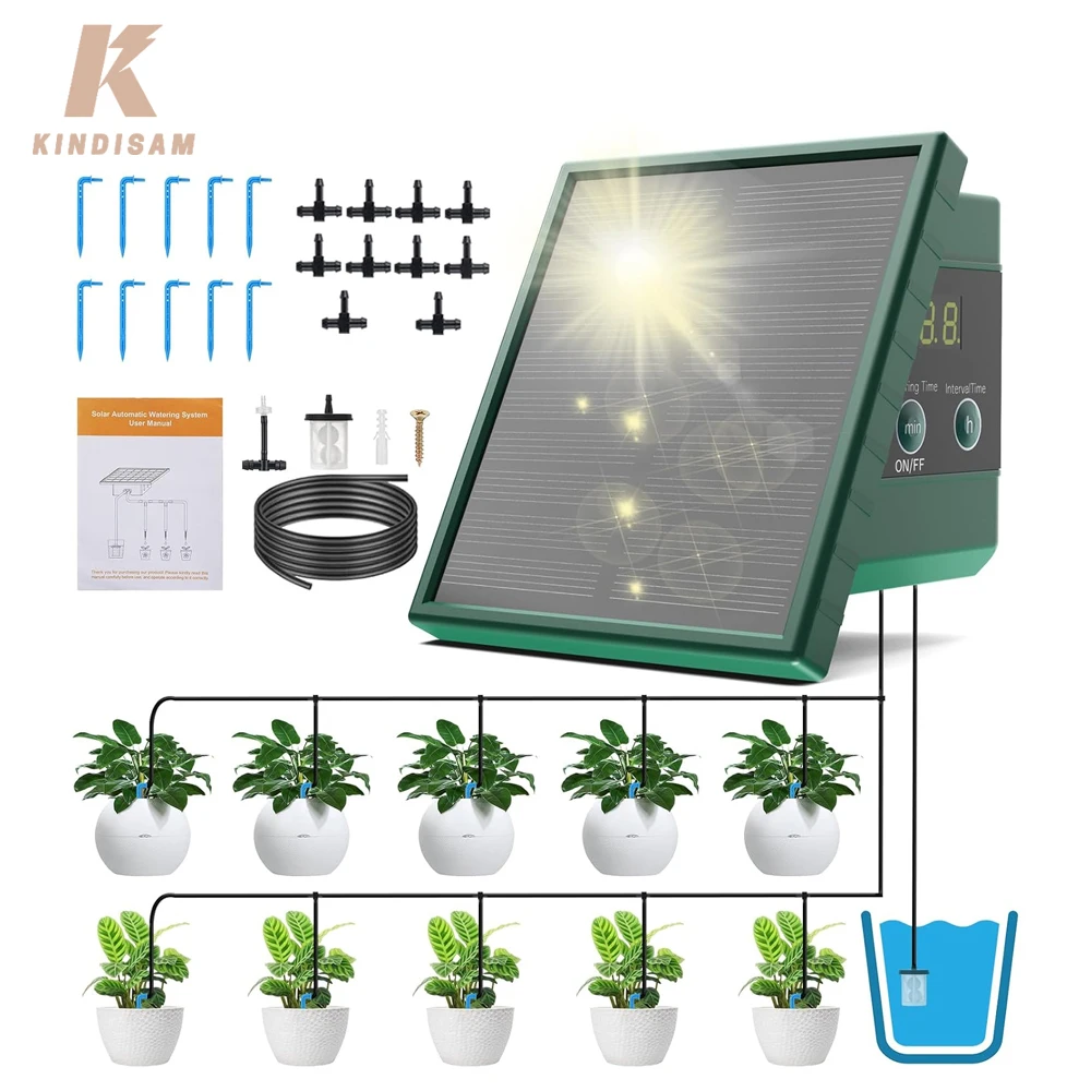 

Solar Powered Automatic Drip Irrigation System Plant Self Watering System Kit With Timer for Indoor Outdoor Garden Greenhouse