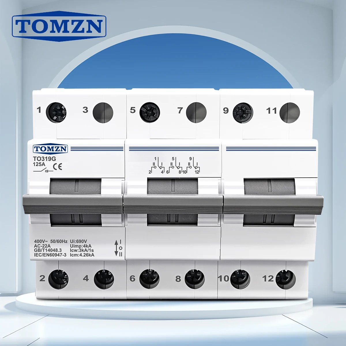 TOMZN High Current Changeover Switch TO319G 400VAC 125A Dual Power Manual Switch Load Isolation Circuit Breaker Three Phase