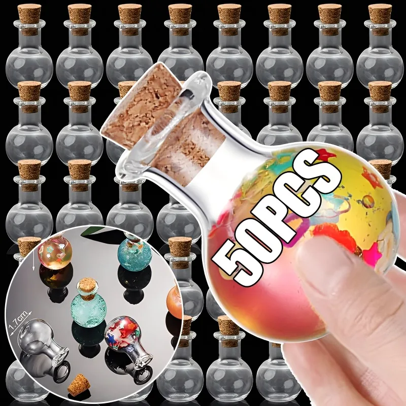 Großhandel leere Glasflaschen, kleine Wunschnachricht, Basteldosen, runde flache Flasche mit Holzkork, Weihnachtsfeier, DIY-Geschenkdekoration