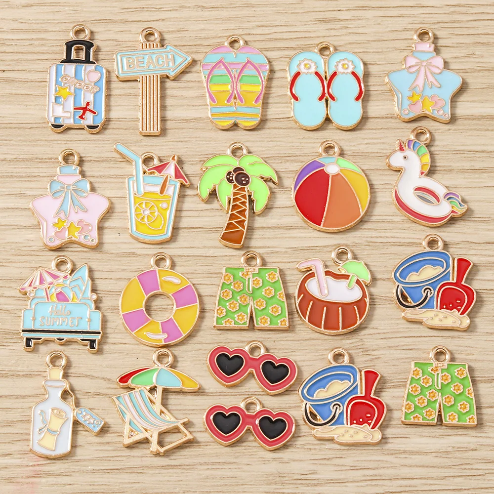 Tusember 10pcs Summer Beach Pendants Beach Sand Sunglasses Coconut Charms for Necklaces Earrings Bracelets Jewelry Making Craft - Detail 1