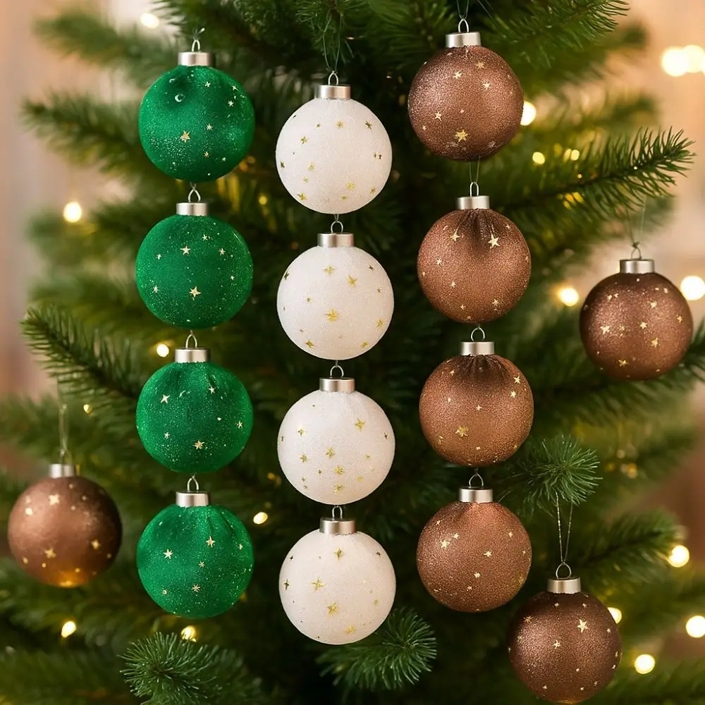 15pcs 8cm Christmas Ball Pendant Shatterproof Velvet Christmas Hanging Balls Reusable Flocking Christmas Tree Pendant