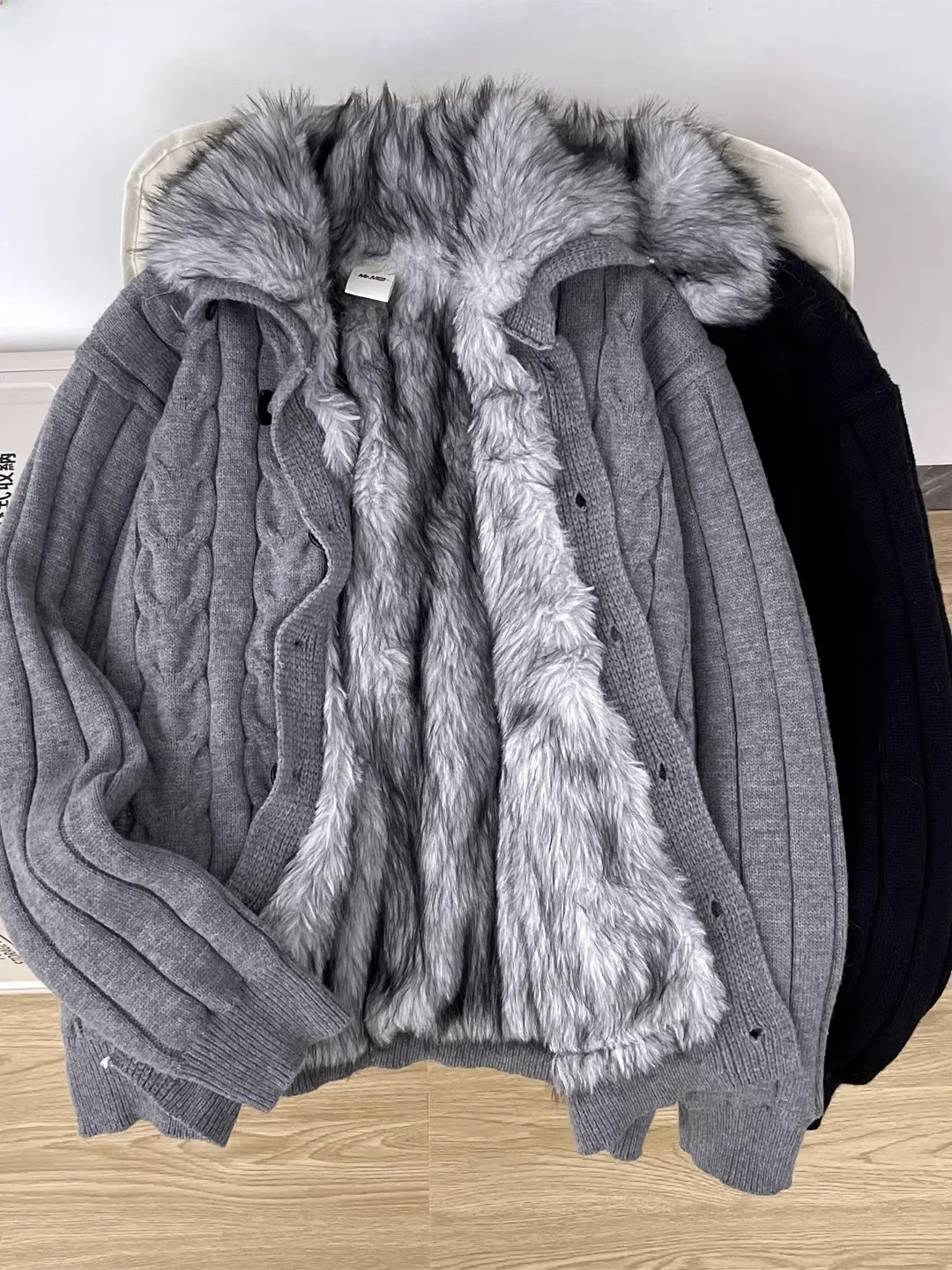 

American Sle Loose Fit Thiened Fce Lined Knitted Cotton Jaet Men's Winter Warm Coat with Fur Collar Casual Outerwear