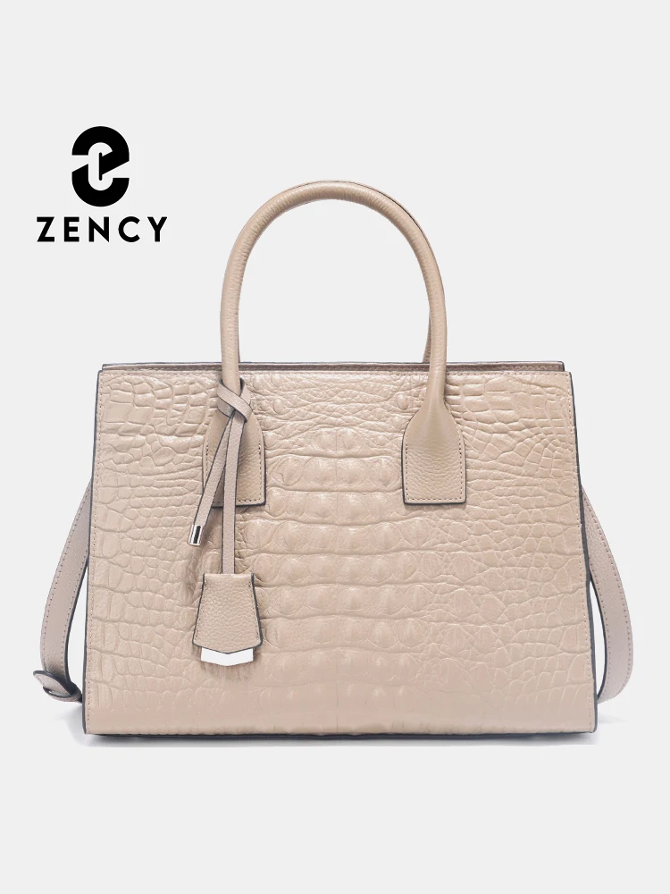 Zency Black Khaki Temperament Women's Tote Bag Elegant Top Handle Bags Genuine Lether Luxury Brand Designer Handbag Mom Gift Bag