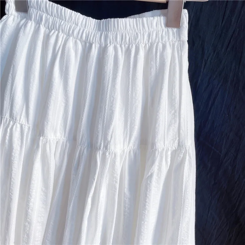 Cotton Embroidered f Skirt Women's Summer Loose Meat Covering Umbrella Skirt Elastic Waist Midi A-Line Sweet Skirt