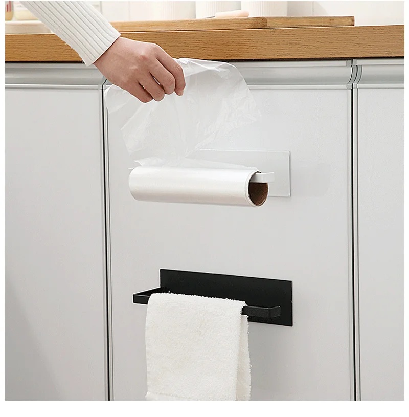 Non Perforated Paper Towel Hanger Roll Paper Holder Fresh Film Storage Rack Wall Hanging Shelf Kitchen Accessories