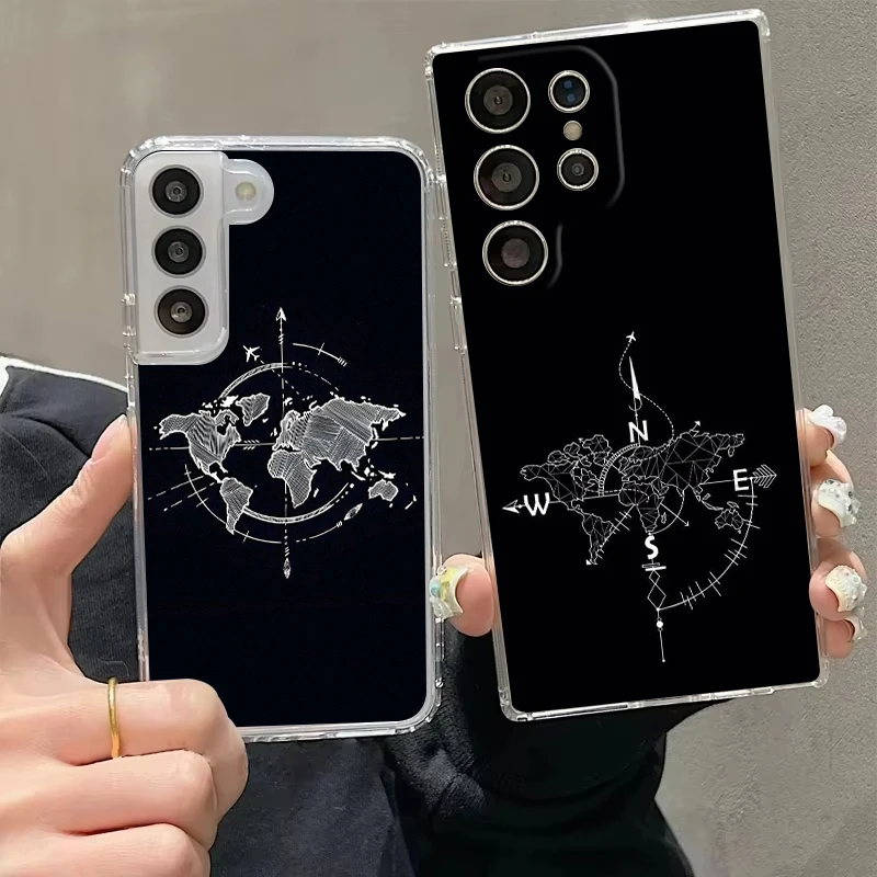 Transparent Cover for Samsung Galaxy S26 S25 S24 S23 S22 S20 S21 FE Ultra S25 Edge Plus 5G Phone Case Present World Map Fundas