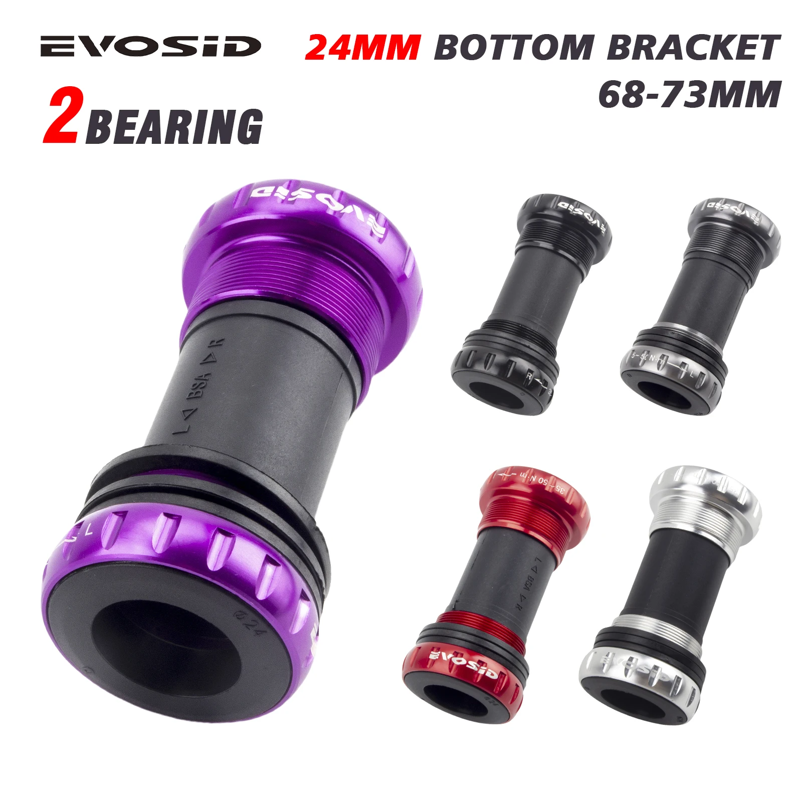 EVOSID BB68 BB91 BSA 24mm Bottom Brackets Center Shaft MTB Road Bike BB Aluminum CNC for Shimano 68 73mm Crankset