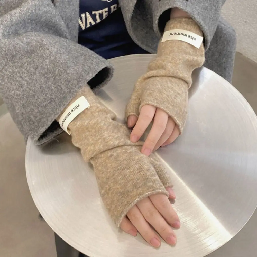 Korean-Style Knitted Fingerless Gloves Arm Warm Gloves Wrist Sleeves Harajuku Anime Gloves Pure Color Cashmere Women Gloves