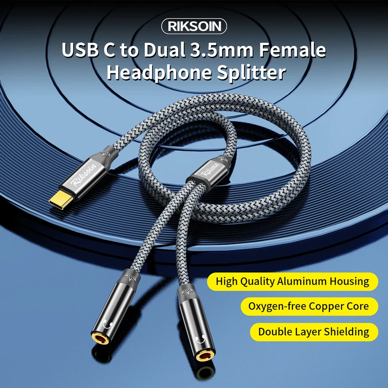 Kopfhörer-Splitter, USB-C auf Dual 3,5mm Buchse Audio-Adapter für USB-C Smartphone, Laptop, Kopfhörer, Lautsprecher, Mikrofone