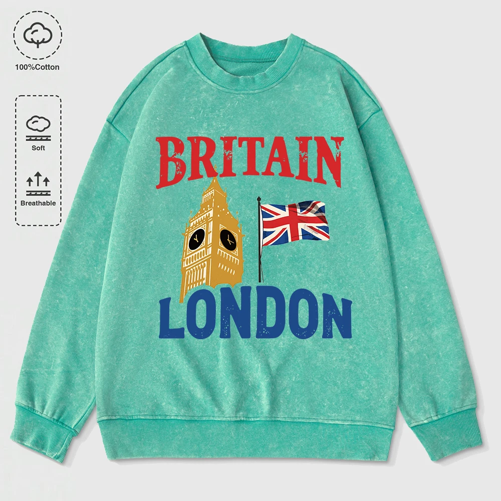 เสื้อสเวตเชิ้ตพิมพ์ลายบิ๊กเบน ลอนดอน อังกฤษ ผ้าฝ้ายสำหรับผู้หญิง เสื้อฮู้ดดี้ทรงโอเวอร์ไซส์ สไตล์สตรีท อุ่นสบาย เสื้อสวมหัวลำลอง คอกลม เสื้อผ้าผู้หญิง
