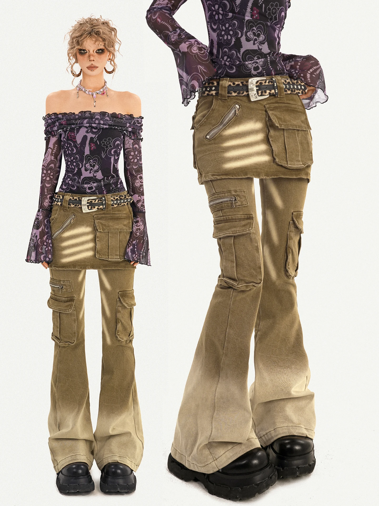 

Nico Molly винтажная рабочая одежда с талией, женские брюки-колокольчики с высокой талией, дизайн юбки длиной до пола с несколькими цветами