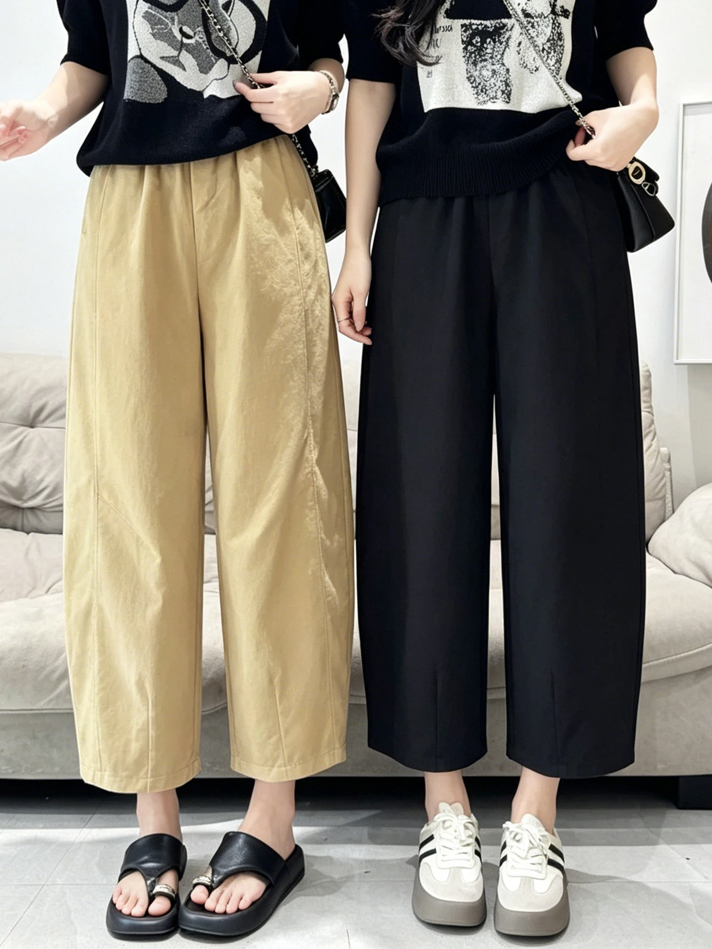 

High Waist Loose Fit Summer Thin Casual Pants Women's Cabbage Leaf Pants Wide Leg Knife Shape Trousers Skin Friendly Breathable