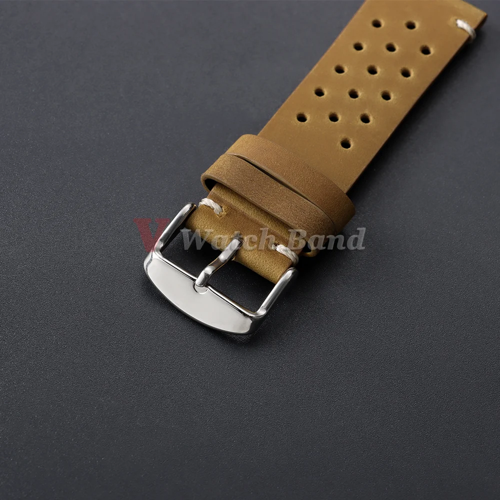 18mm 19mm 20mm 21mm 22mm 24mm Handgefertigte Uhrenarmbänder Dunkelbraun Atmungsaktive Poröse Uhrenarmbänder Vintage Racing Leder-Uhrenarmbänder – Detail 8
