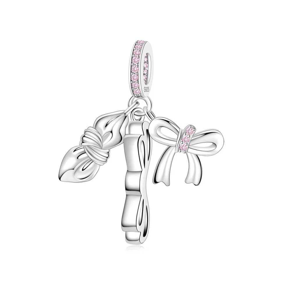 Pan Charms Original Bow Tie Three Set Dangle Charm Bracelet Pendant Jewelry
