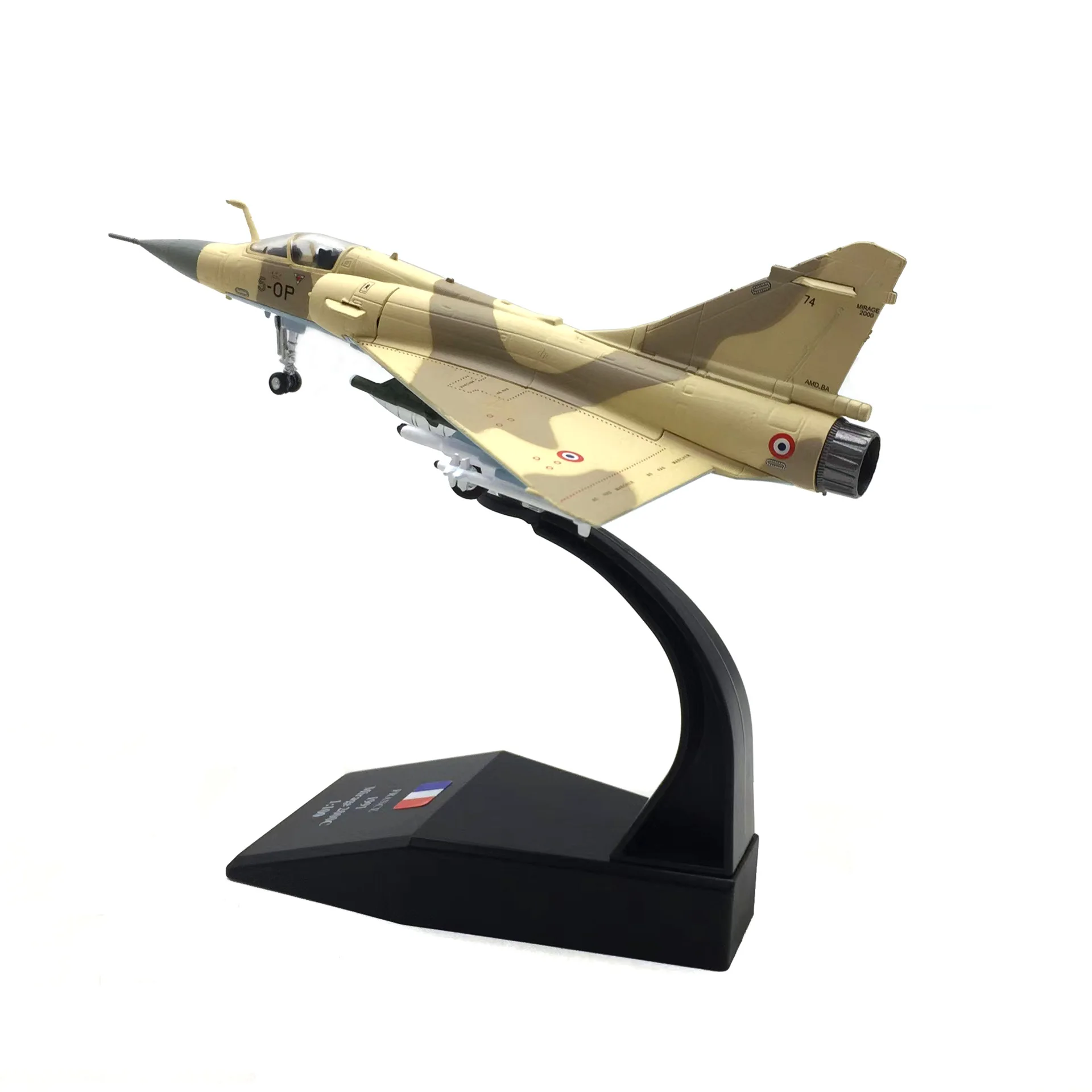 Modelo em escala 1/100 da Força Aérea Francesa Mirage Dassault Mirage 2000 Aeronave militar de caça com pintura amarela