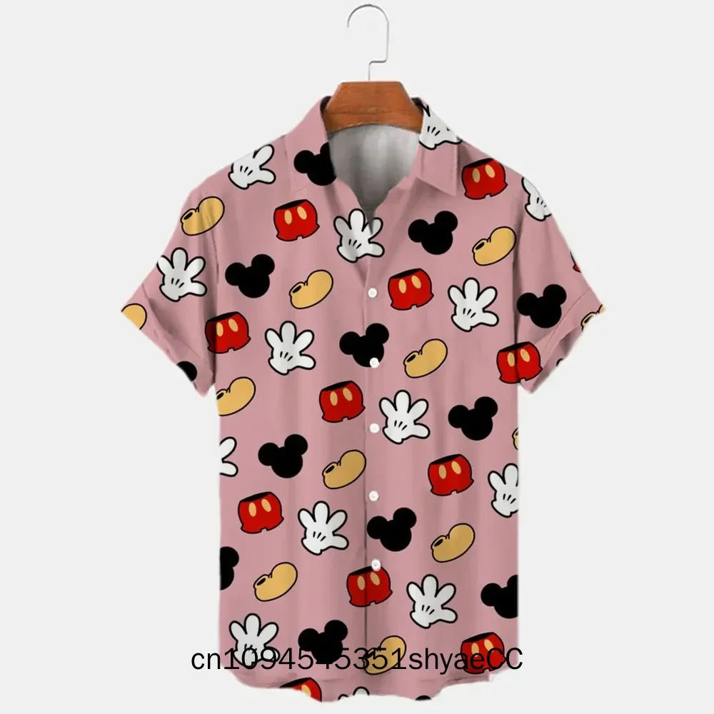 2025 Summer Shirt Disney Trend Fashion Cartoon Interstellar Baby Stitch Harajuku Top Men's Disney Hawaiian Shirts