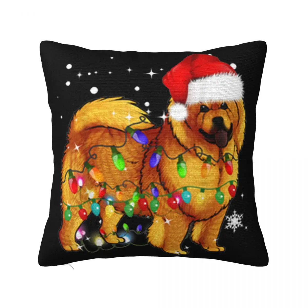 Chow Chow Dog Santa Christmas Lights Breathable Tops Cotton Humor Middle Aged Latest Vintage Any Logo Present Pillow Case