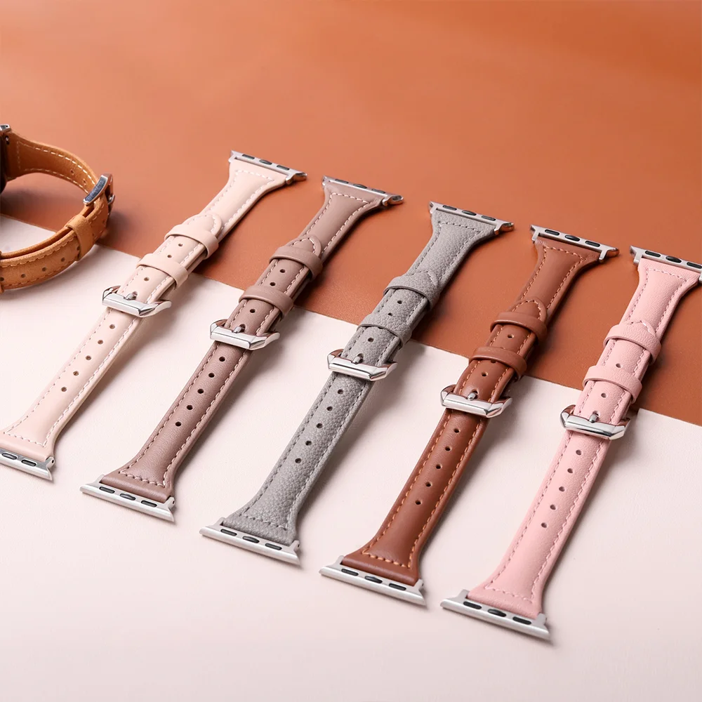 Slim leather strap for Apple Watch band ultra 49mm series 10 42mm/46mm 38/41/45mm sport bracelet iWatch 9 7 8 SE 6 5 4 40mm/44mm
