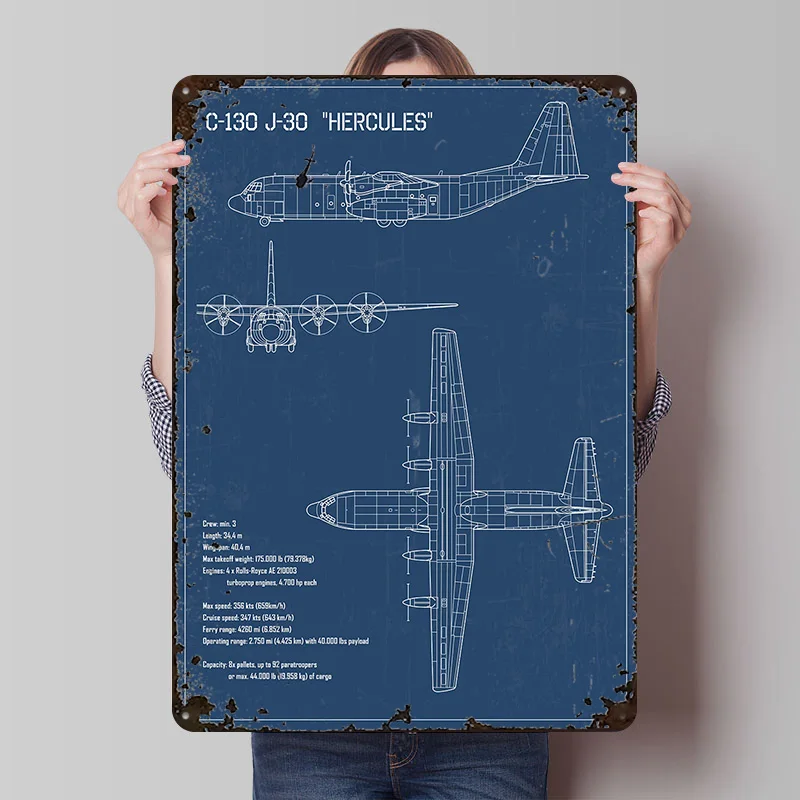 C 130 Hercules Airplane Poster Customized Wall Art Vintage Metal Signs Retro Tin Plaque for Man Cave Decoration Bedroom House
