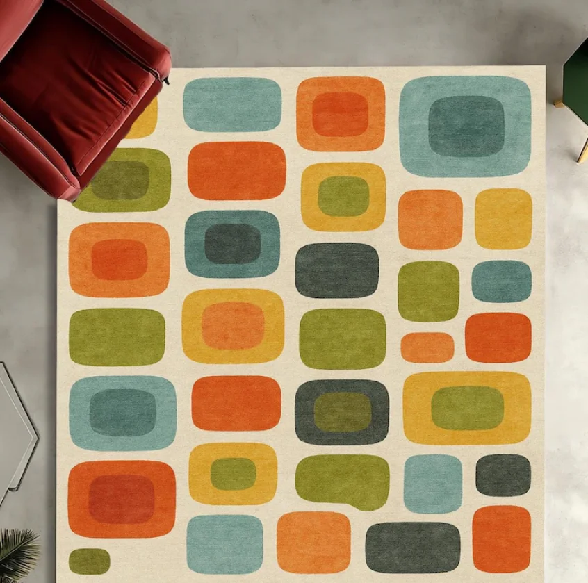 Mid Century Modern Area Rug Geometric Colorful Washable Carpet Home Decoration