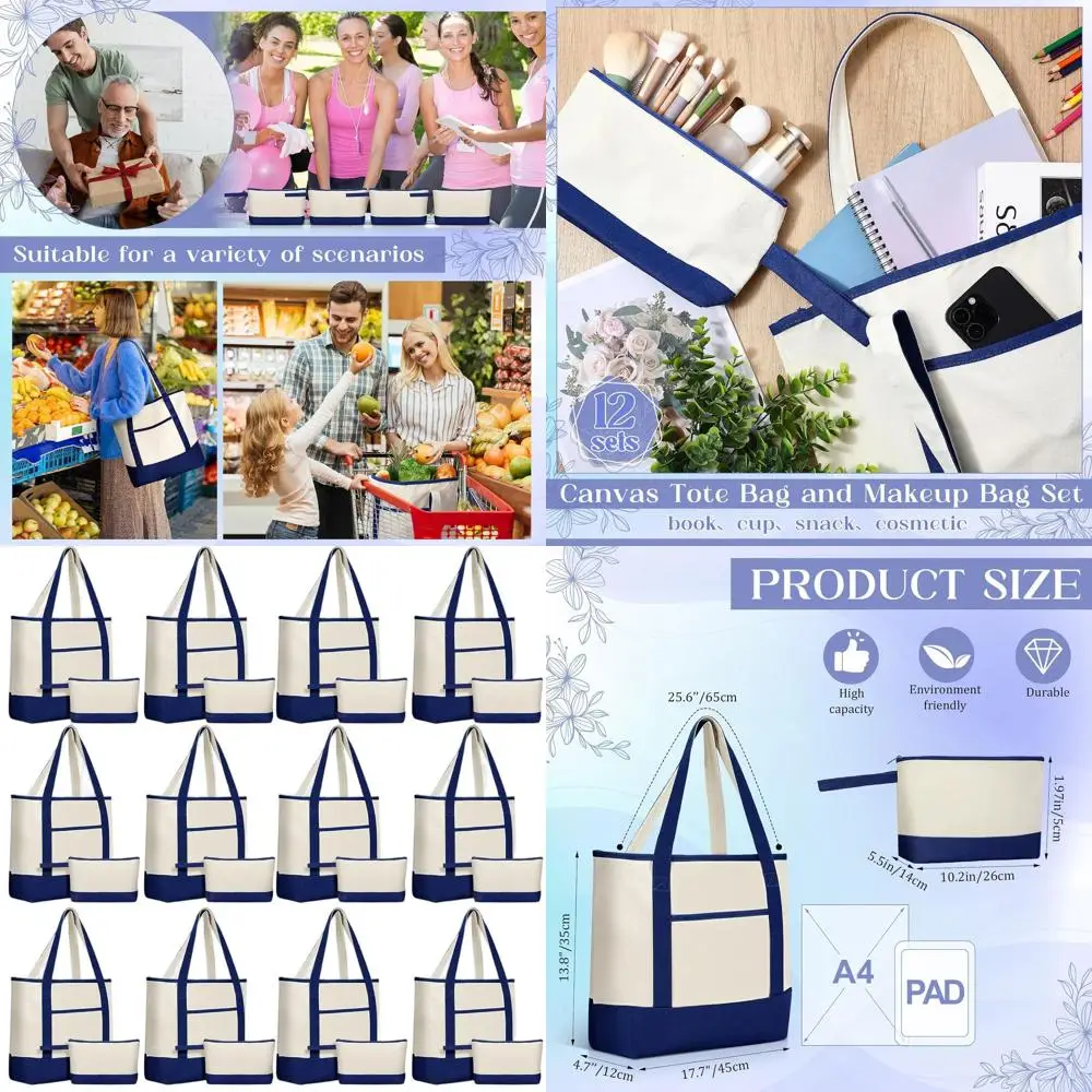 

Холщовые сумки-тоут оптом с внешним карманом и косметичкой, 18 многоразовых хозяйственных сумок с ручками для женщин, для пляжа и DIY