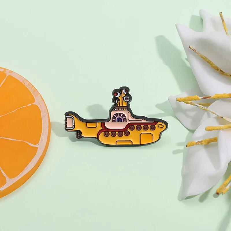 Rock Band Enamel Pins Custom Yellow Boat Steamer Metal Brooches Decorative Clothes Lapel Badges Jewelry Gift for Fans Friends