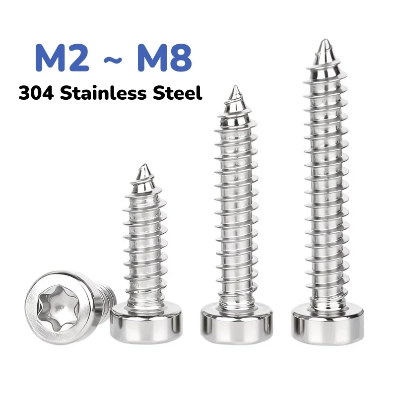 

M2 M2.3 M2.6 M3 M4 M5 M6 M8 Six Lobe Torx Thin Round Head Self Tapping Screws 304 Stainless Steel Cup Head Pointed Tail Fastener