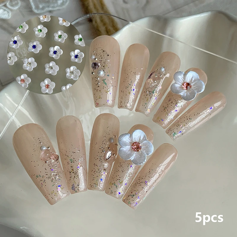 5 Stuks Parelbloemen Vijf Bloembladen Bloem Nagel Bedels Accessoires Met Steentjes Kristallen Nail Art Decoratie Manicure Benodigdheden