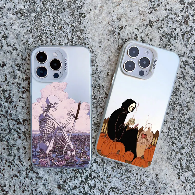 luxury Black Terror Ghost Death demon Phone Case For iPhone 15 14 Plus Pro Max 13 12 11 Mini Pro Max Shockproof Laser Back Cover image 2