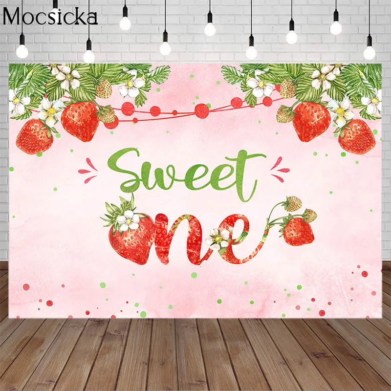 

Sweet One Strawberry Birthday Party Backdrops Photography Props Newborn Baby Shower Background Decoration Photocall Photo Studio